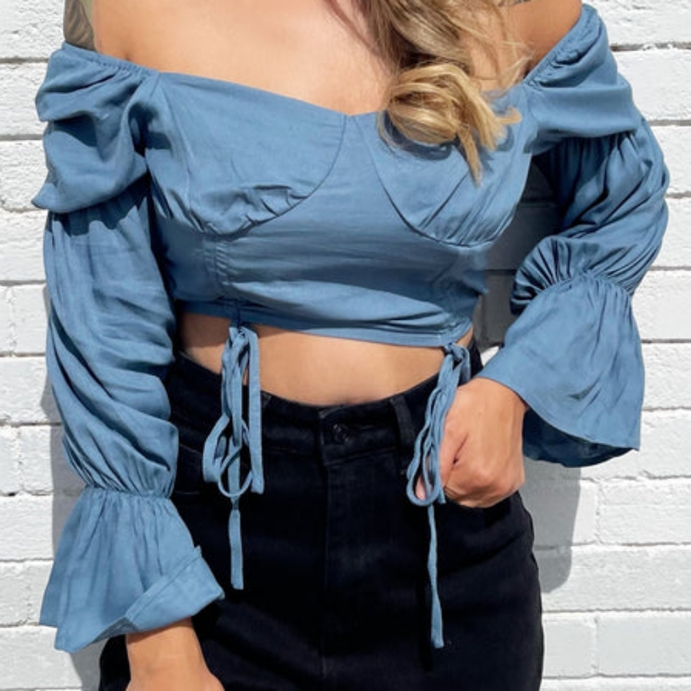 LONG SLEEVE CROP BLOUSE TEAL